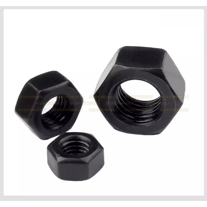 หัวน็อต ตัวเมีย หกเหลี่ยม เหล็กแข็ง 8.8 รมดำ เกลียวมิล หยาบ M20 – M36 / 8.8 Grade Hexagon Nut Black Oxide ราคา ถูกที่สุด ดีลบีเคเค แกลเลอรีภาพที่ 8