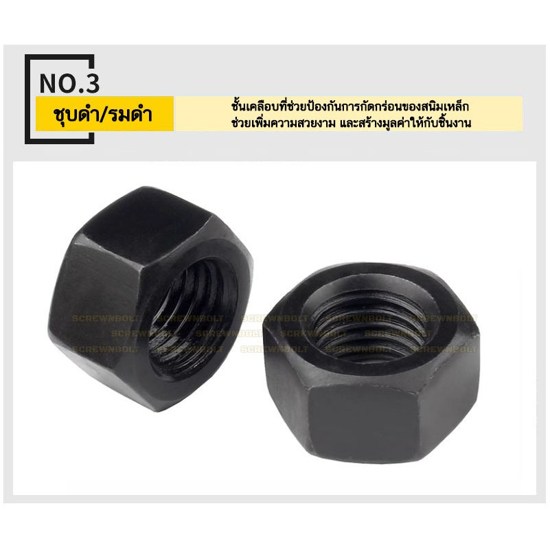 หัวน็อต ตัวเมีย หกเหลี่ยม เหล็กแข็ง 8.8 รมดำ เกลียวมิล หยาบ M20 – M36 / 8.8 Grade Hexagon Nut Black Oxide ราคา ถูกที่สุด ดีลบีเคเค แกลเลอรีภาพที่ 4