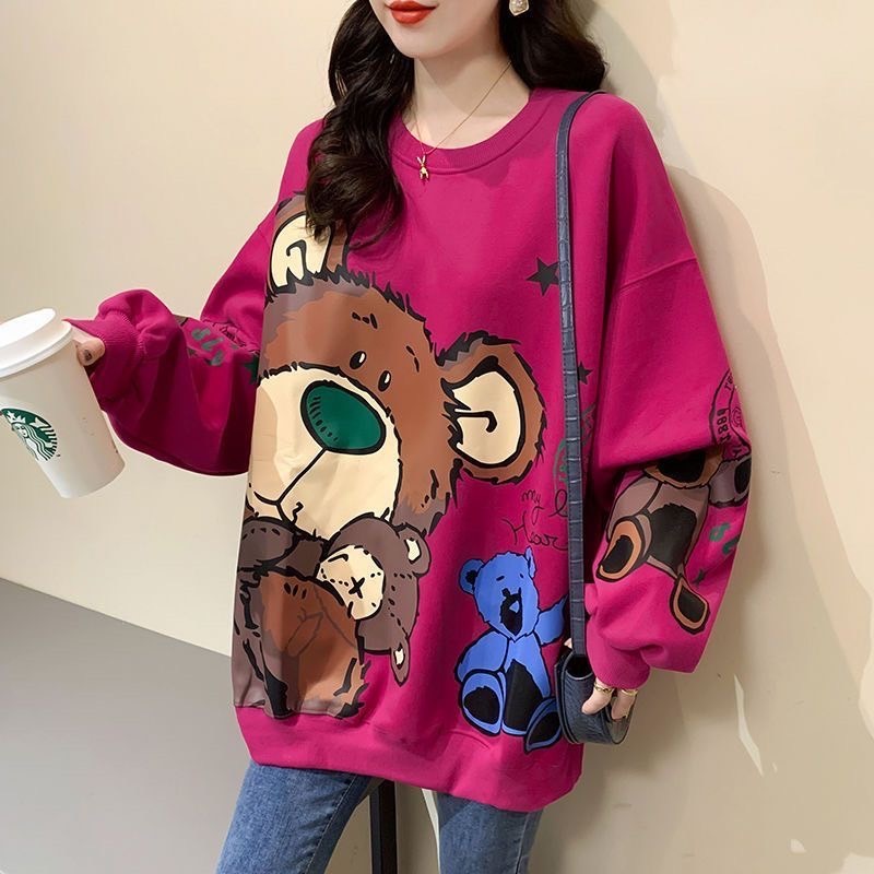 เสื้อสเวตเตอร์แขนยาว Oversize สกีลลายหมีตัวใหญ่ด้านหน้า น่ารักๆ (อก 52-64 นิ้ว) ผ้าคอตตอล สินค้าพร้อมส่ง B65