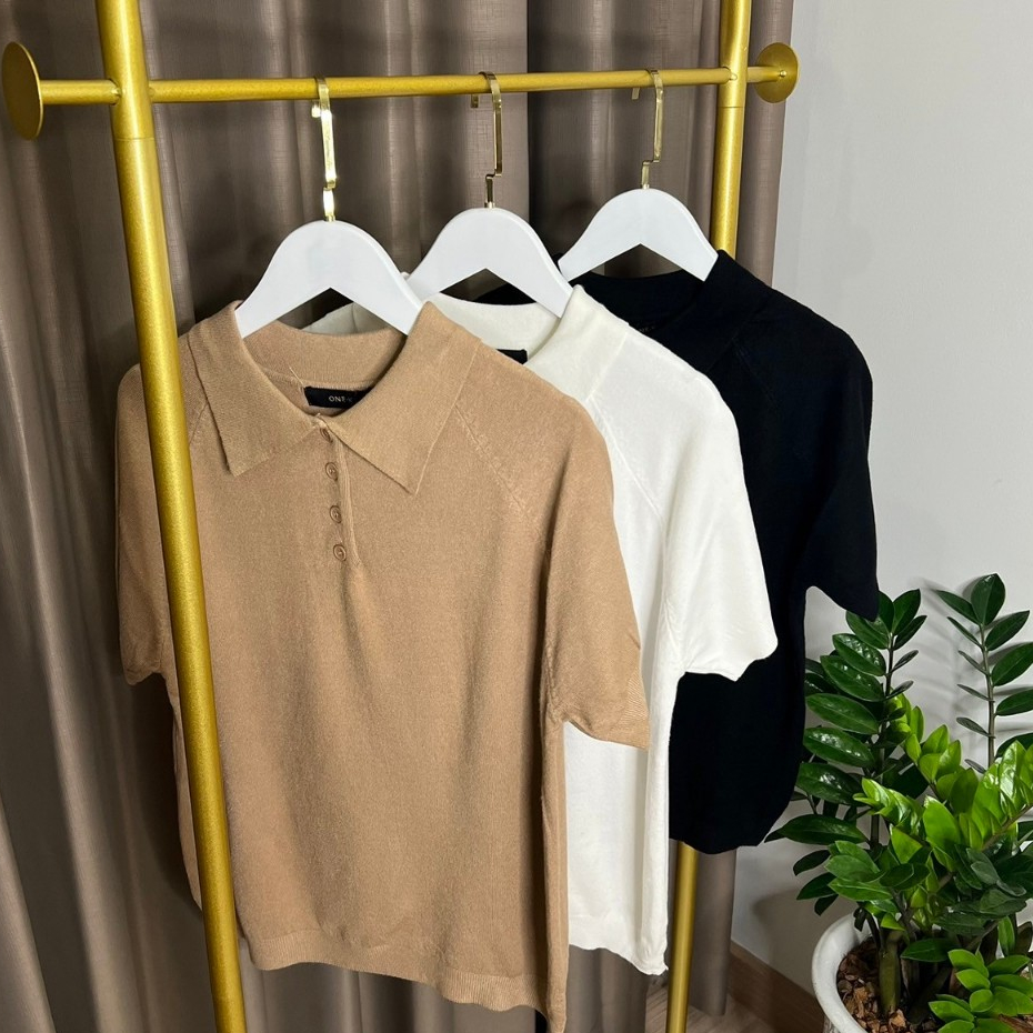 ส่งไว เสื้อไหมพรม คอปก กระดุมหน้า one-k