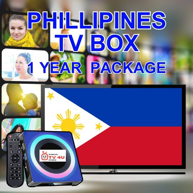 Philippines TV box + 1 Year IPTV package, TV online through our awesome TV box. And ready to use, clear picture 4K FHD.