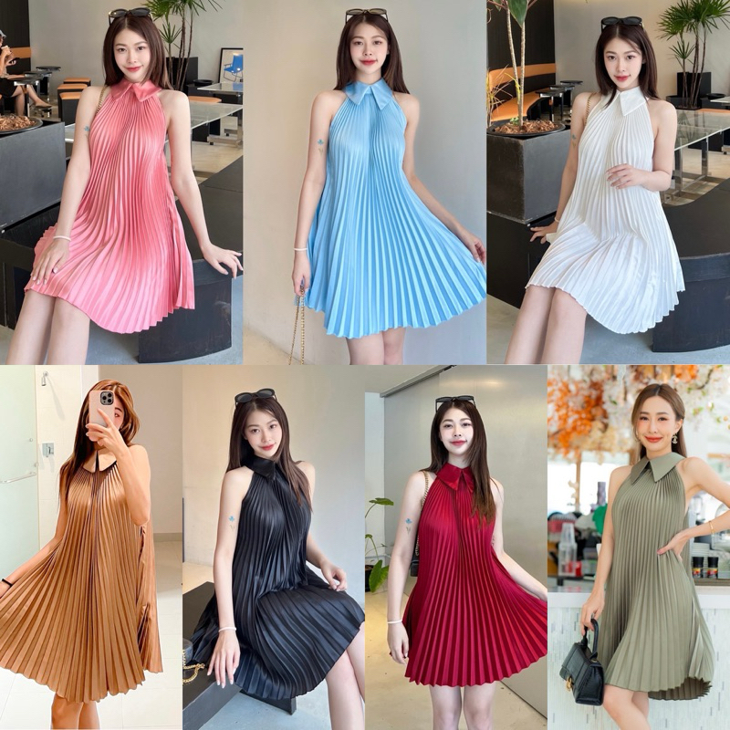 Peet Dress มินิเดรสเดรสคอปก มินิเดรสอัดพลีท