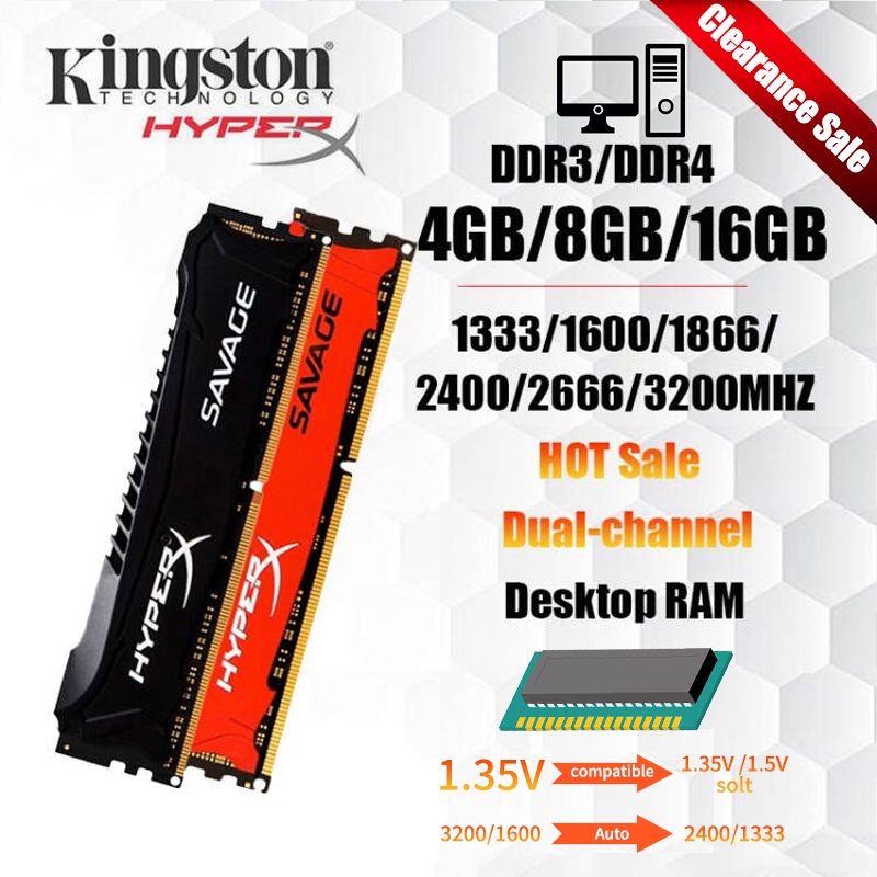 【สินค้าเฉพาะจุด】Kingston Hyperx SAVAGE 4GB/8GB/16GB Desktop RAM DDR3/DDR4 1333/1600/1866/2400/3200MHZ DIMM memory for PC