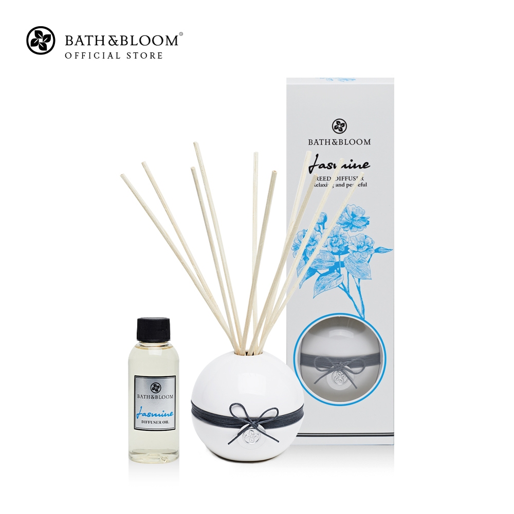 [BBJS005] BATH & BLOOM Jasmine Diffuser 100ml Set บาธ แอนด์ บลูม ชุดไม้หอมอโรม่าปรับอากาศกลิ่นดอกมะลิ 100 มล.+ก้านไม้