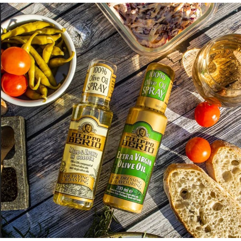 Filippo berio spray olive oil extra virgin / mild & light 200ml. สเปรย์น้ำมันมะกอก นำเข้าจากอิตาลี🇮🇹 ราคาถูก Shopee Lazada