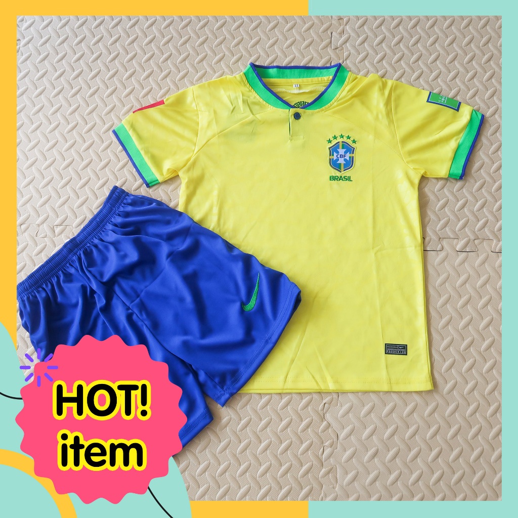 ชุดฟุตบอล เสื้อบอล เด็ก ได้ทั้งชุด(เสื้อ+กางเกง) แขนสั้น ทีมชาติ บราซิล สีเหลือง BRZ3231