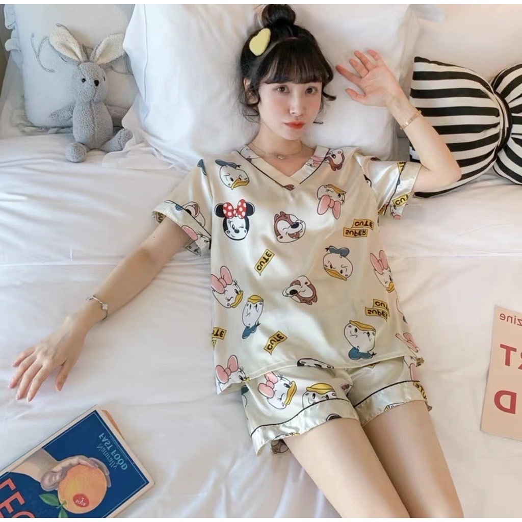3300 เสื้อชุดนอนแขนสั้นขาสันใส่สบายๆผ้านิ่ม ผ้ามันไม่เคืองผิว น่ารักๆ สาวหวานอย่าพลาด สไตล์จีน (สินค้าพร้อมส่ง)
