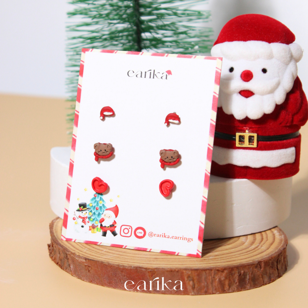 earika.earrings - cozy yogi set เซ็ตต่างหูเทศกาลคริสต์มาสหมี ก้านเงินแท้ชุบทองคำขาว เหมาะสำหรับคนแพ้