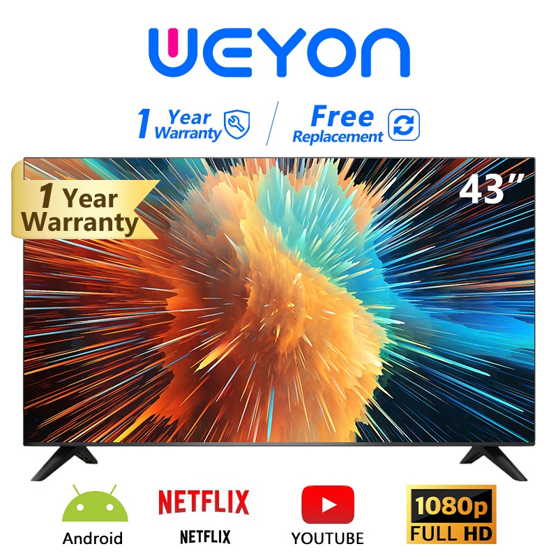 Smart TV 43 นิ้ว WEYON สมาร์ททีวี Android LED Smart แอนดรอย YouTube WiFi คุณภาพสูง ราคาถูก รับประกันหนึ่งปี