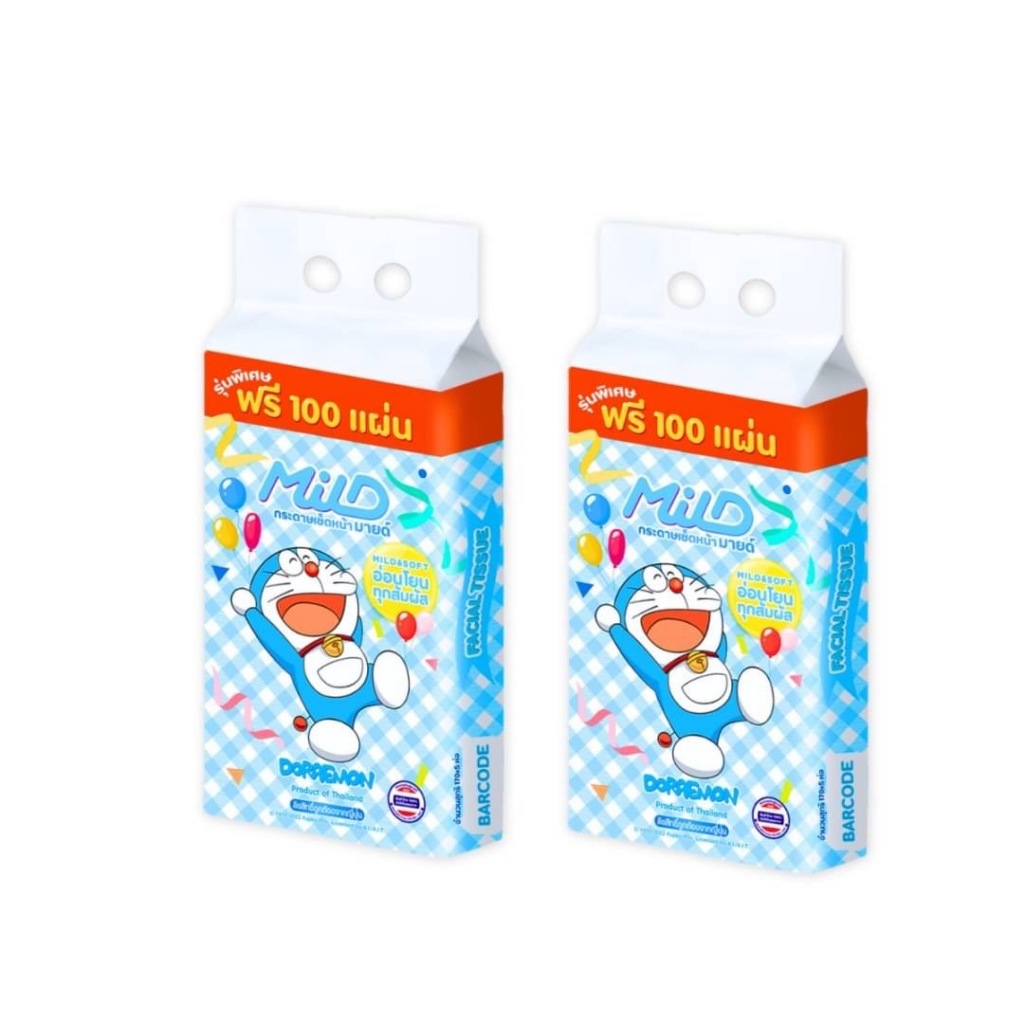[เซท 2 แพค] Mild มายด์ โดเรม่อน กระดาษทิชชู่เช็ดหน้า ขนาด 170 แผ่น หนา 2 ชั้น แพค 5 ห่อ