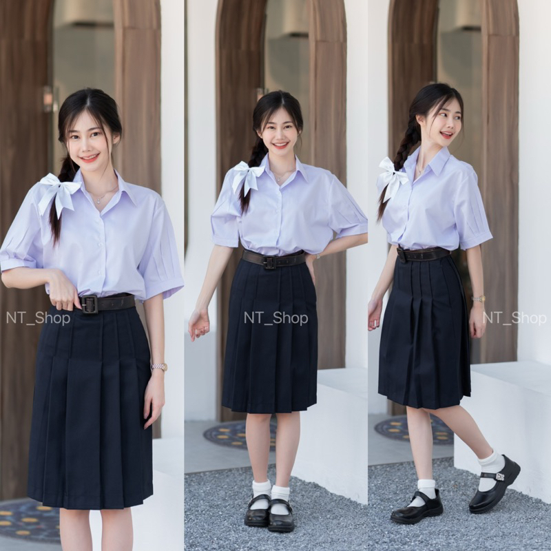 กระโปรงนักเรียนม.ต้น/ม.ปลาย”ผ้ามันดีวาย”สีกรมเข้มทรงแคบ”มียาว22,23,24,25,26”