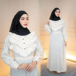 เดรสระบายอก ชุดออกงานมุสลิม สวมใส่ง่าย ผ้าใส่สบาย มีเชือกผูกหลัง ทรงสวยเข้ารูป im50 วาริสมุสลิม