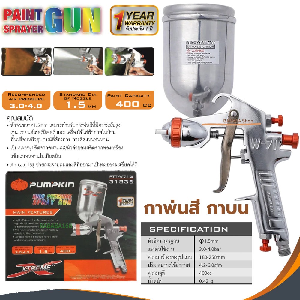 กาพ่นสี PUMPKIN กาพ่นสีรถยนต์ เครื่องพ่นสี กาบน กาพ่นสีหงาย หัวฉีด1.5 กาอย่างดี 31835