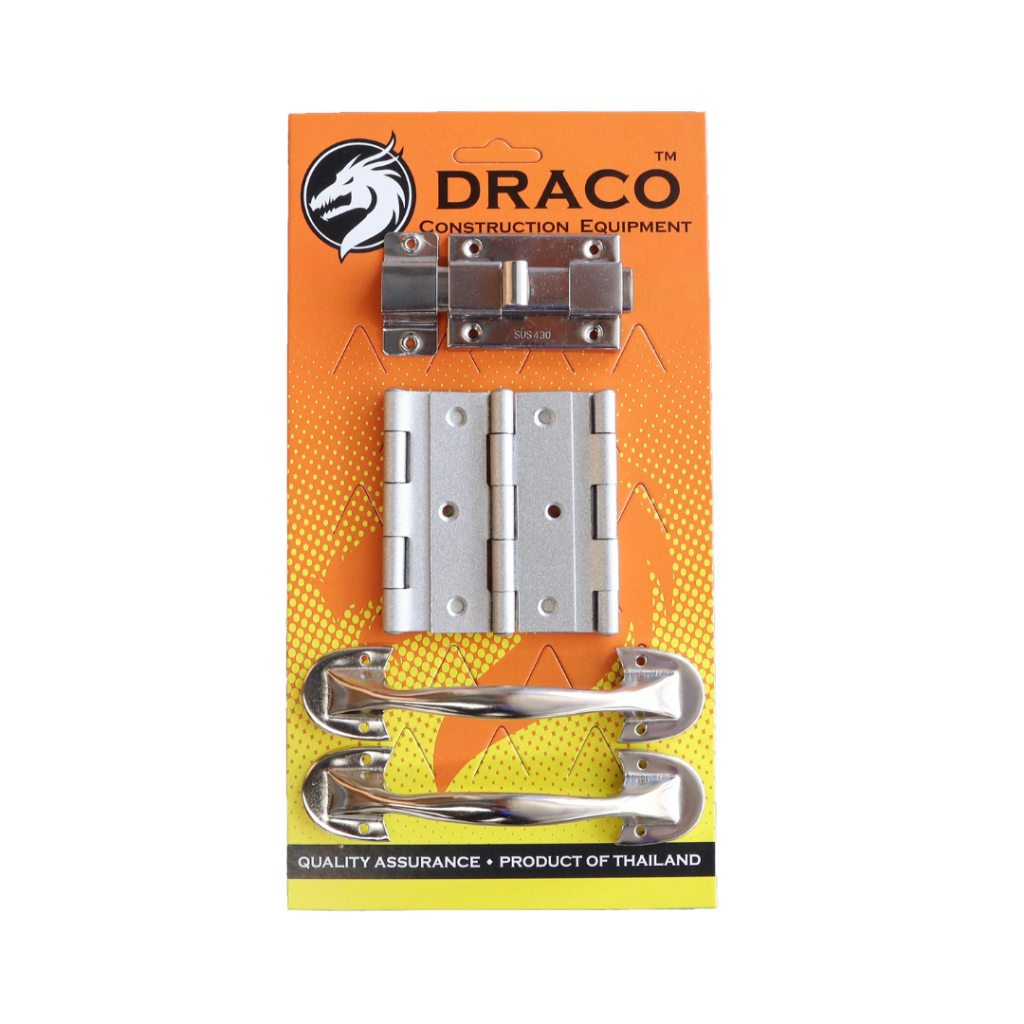 ชุดอุปกรณ์ เหล็ก ติดประตู 13-3.5" (รุ่นแผง) ประตูห้องน้ำชุดรวม ( ชุด กลอน บานพับ มือจับ ) พร้อมสกรู