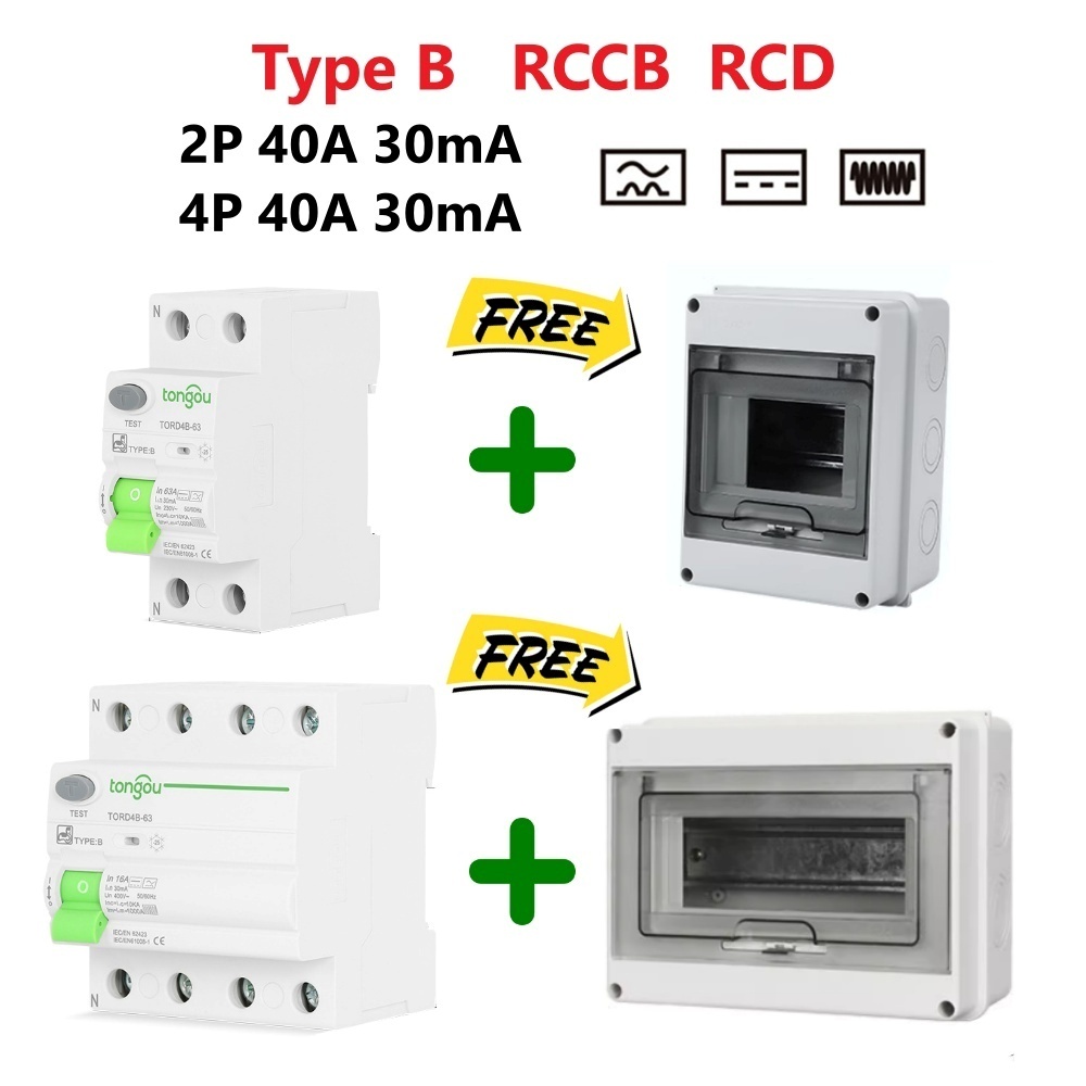RCCB Type B เบรคเกอร์กันดูดกันรั่ว MCB รถEV charger Tongou เบรคเกอร์ RCD Type B 2P 4P 40A