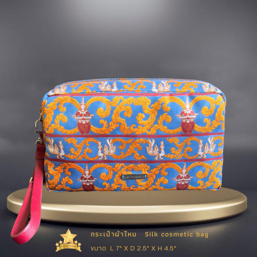 กระเป๋าคล้องแขน ผ้าไหม สายหนัง - เทวดาสีส้ม Silk bag, case wristlet -Orange angle -จิม ทอมป์สัน -Jim