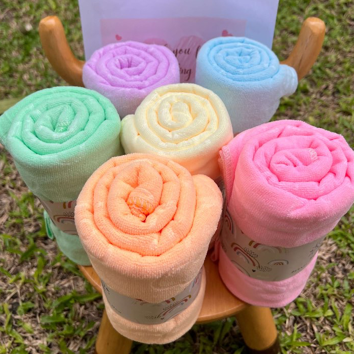 ผ้าเช็ดตัวนาโน(รุ่นบาง )ยกเซ็ตSGB003 - 6ผืนขนาด 140x70พร้อมสายรัดผ้า ของชำร่วย ของขวัญปีใหม่