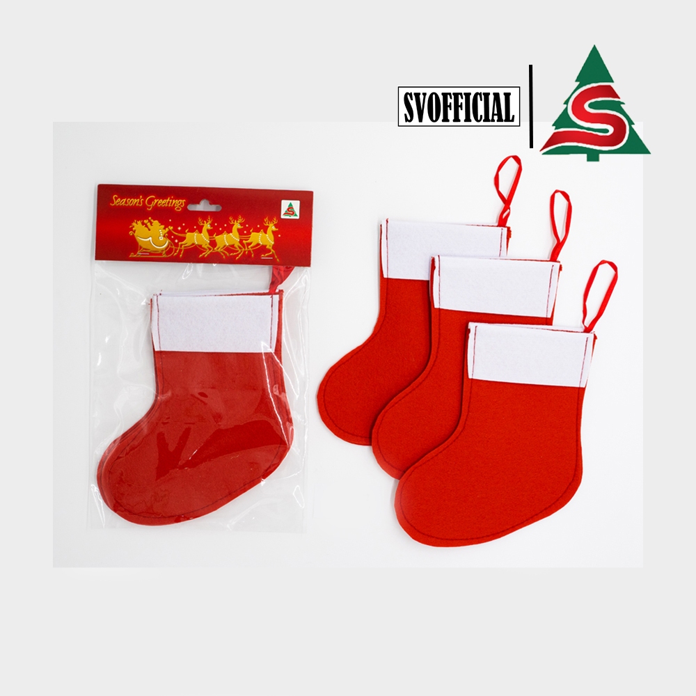 ถุงเท้าซานต้า(3014-42) ขนาด 15x18cm บรรจุ3ชิ้น/ถุง Ornaments for Christmas tree