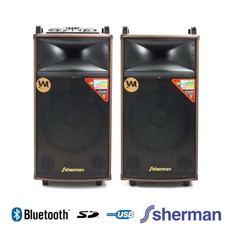 Sherman SB-606 Bluetooth Amplifier Speaker ลำโพงขยายกลางแจ้ง พร้อมไมค์  ขนาด 15 นิ้ว 300W