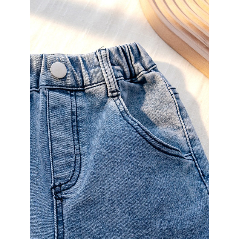👖พร้อมส่งจากไทย👖กางเกงยีนส์เด็ก กางเกงยีนส์ขายาวเด็กผู้หญิง แต่งลูกไม้ชายกางเกง รูปที่ 2
