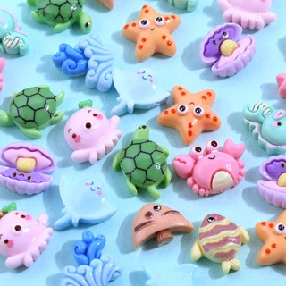 B028 เรซิ่นรวมสัตว์ทะเลจิ๋ว 3D (ชุด 10 ชิ้น) คละแบบ อุปกรณ์ตกแต่ง งาน DIY แต่งเคสโทรศัพท์ งานฝีมืออื่นๆ พร้อมส่งจากไทย