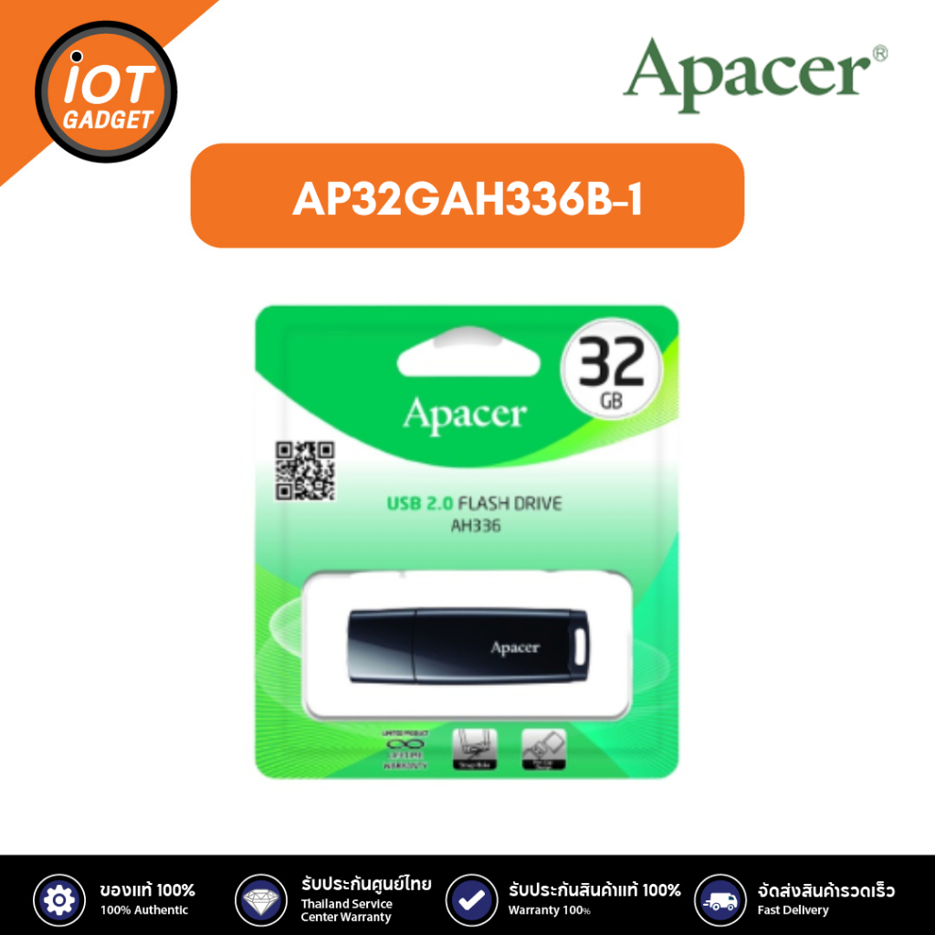 AP32GAH336B-1  Apacer USB2.0 AH336 32GB Black RP Flash Drive