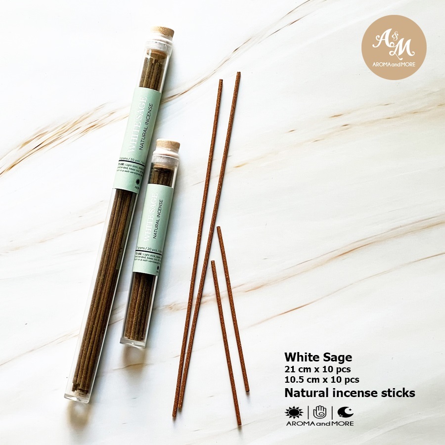 Aroma&More Incense Sticks- White sage - California ไวท์ เสจ ธูปหอมแบบก้าน สร้างพลังงานบวก สมดุล กลิ่นหอม ยาว 10.5/21 CM