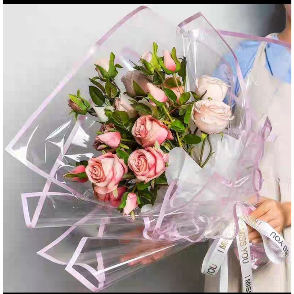 กระดาษแก้วขอบหลากสีสำหรับห่อของขวัญและดอกไม้-กันน้ำ-(58*58cm,1แพ็ค20แผ่น) Glass paper