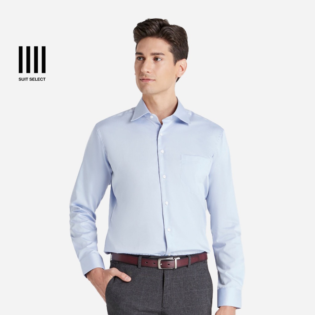 Wide Spread Plain Shirt (Blue) เสื้อเชิ้ตผู้ชายสีฟ้า ทรงสลิม