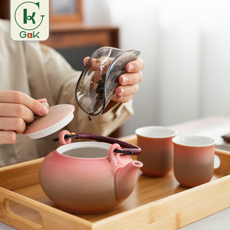 ชุดชาเซรามิคสีชมพู 1 กระติก 6 แก้ว กล่องของขวัญหรู สำหรับบ้าน-ออฟฟิศ กาน้ำชาความจุใหญ่ - รูปที่ 2