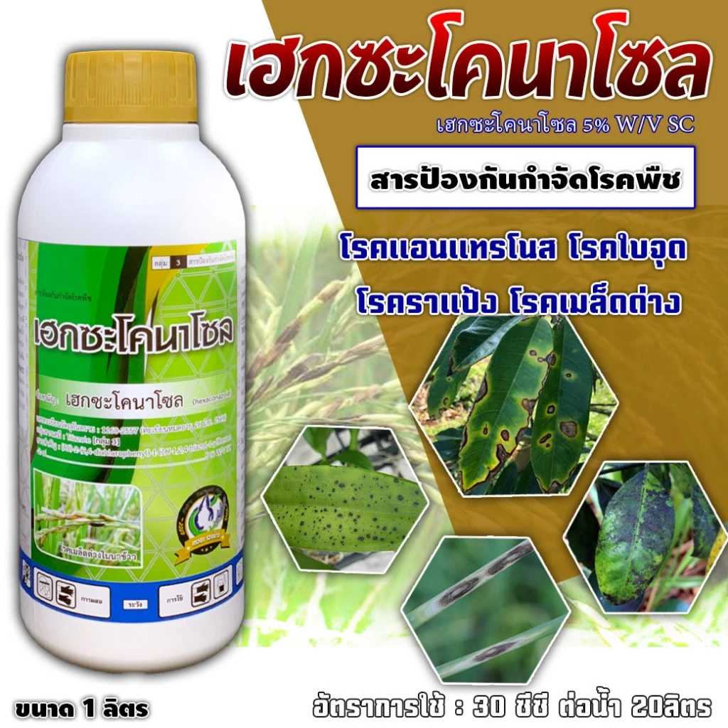 เฮกซะโคนาโซล 1000ซีซี สารป้องกันกำจัดโรคพืช กำจัดโรคได้กว้างขวาง ใบไหม้ เมล็ดด่าง ใบจุดในกล้วยไม้ แอนแทรคโนสใน ทุเรียน