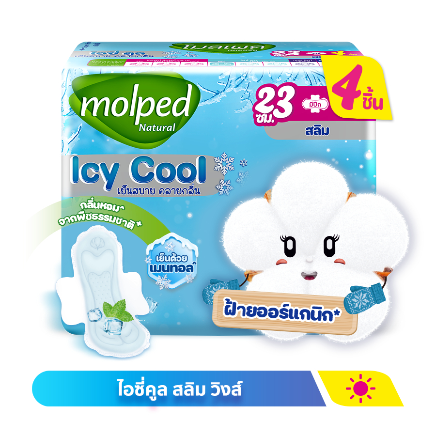 Molped โมลเพด ไอซี่คูล สลิม ผ้าอนามัยสูตรเย็น สำหรับกลางวัน แบบมีปีก 23 ซม. จำนวน 4 ชิ้น