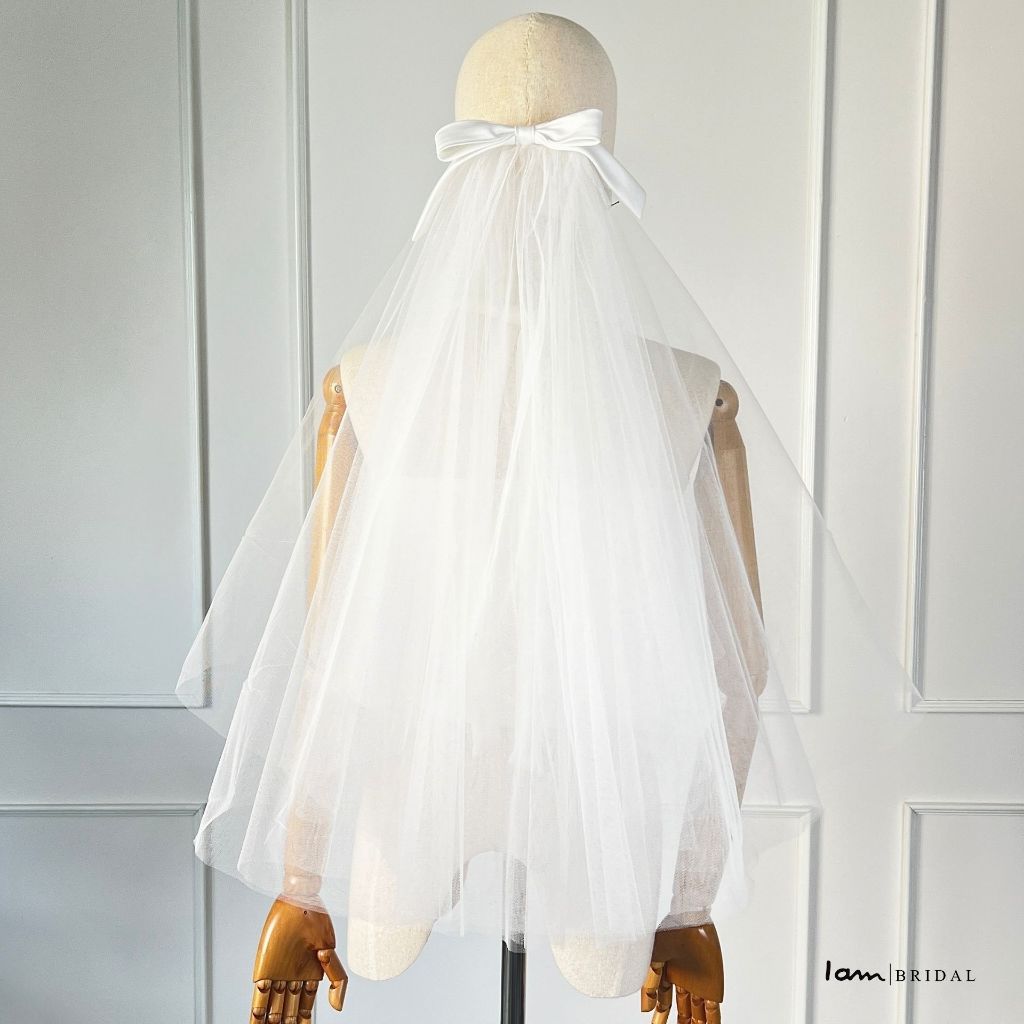 เวลเจ้าสาวรุ่น :  Basic fufu bow veil - ความยาวกลางหลัง-เอว (พร้อมส่ง) งานตัดของทางร้านเอง (ไม่ใช่งานจีน) - รูปที่ 4