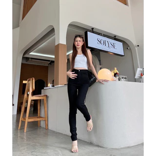 กางเกงยีนส์ขาเดฟดำซิป เอวสูงปรี๊ด super black ยืด ขายาว ไม่ลอย ใส่ทำงานได้ สวยเป๊ะ
