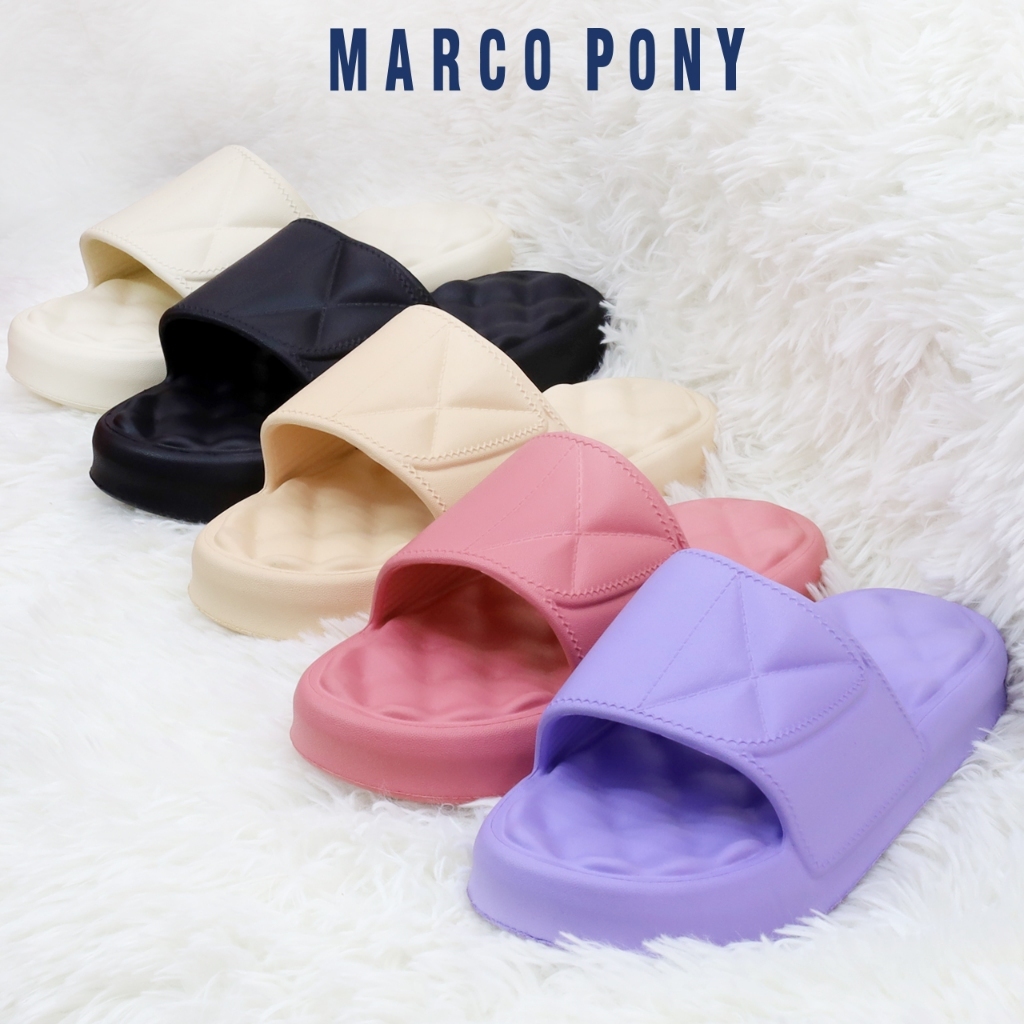 Marco Pony รองเท้าแตะส้นหนาผู้หญิง MH9007W นุ่มและเสริมความสูง รองเท้าผู้หญิงแฟชั่น กันลื่น สีลูกกวาด สําหรับสตรี