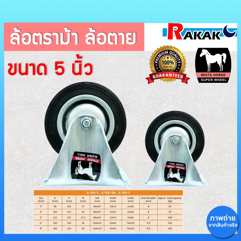ล้อรถเข็น ล้อยาง 5 นิ้ว แป้นตาย ล้อตายตราม้าขาวแท้