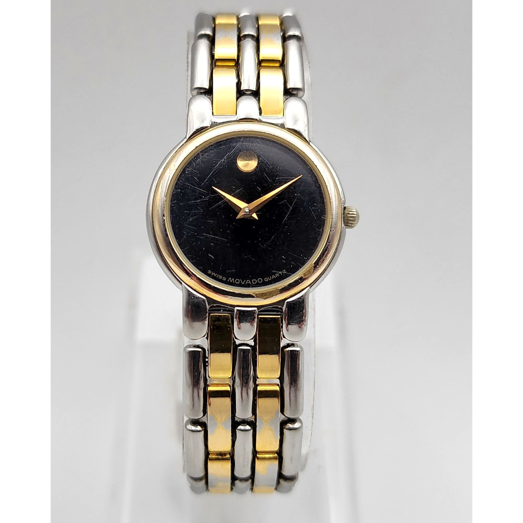 นาฬิกา MOVADO WOMEN'S 81.25.825 MUSEUM QUARTZ BLACK DIAL TWO TONE STAINLESS STEEL WATCH 23 MM (มือสอง)
