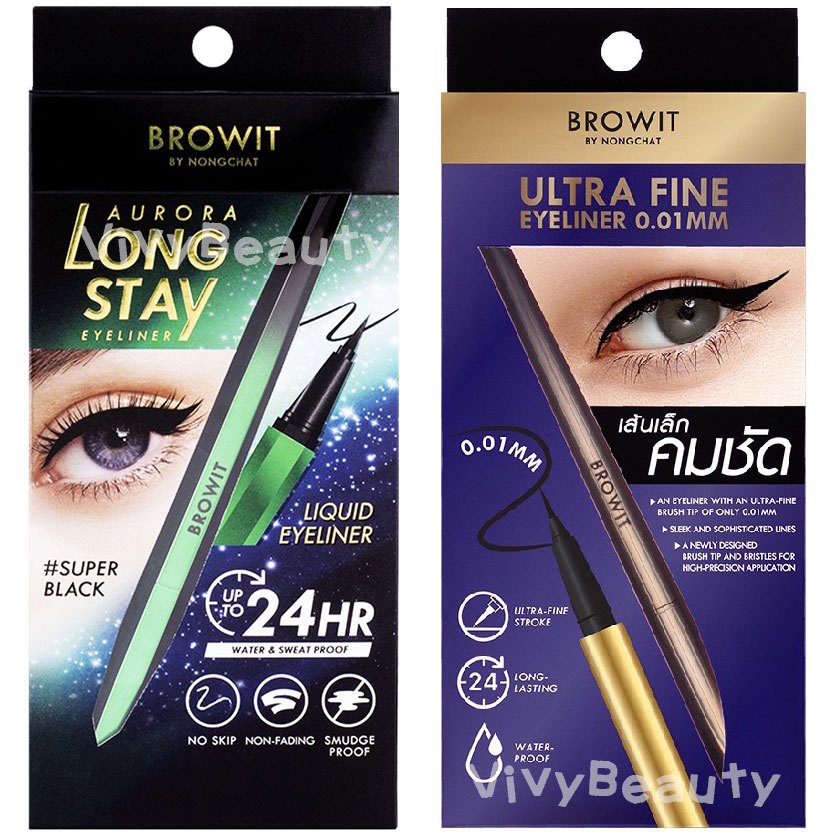 Browit Aurora Long Stay Eyeliner / Ultra Fine บราวอิท น้องฉัตร ออร่าตาพุ่ง อายไลเนอร์ เขียนง่าย ติดทน กันน้ำ ไม่แพนด้า