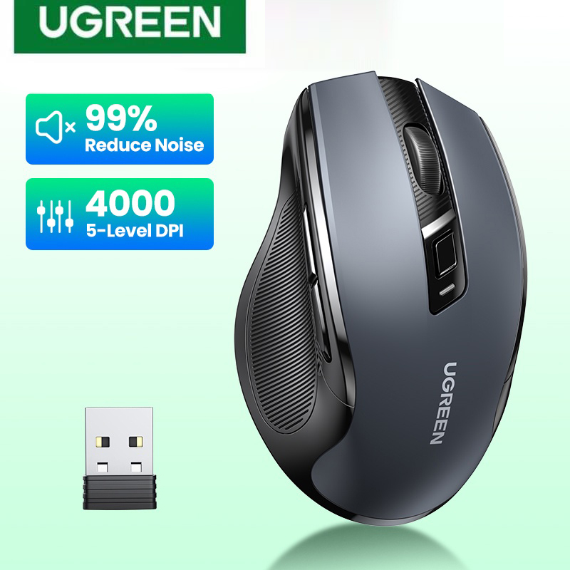 UGREEN เมาส์ไร้สาย 6 ปุ่มเสียงเงียบ Wireless Mouse 2.4G พร้อมตัวรับสัญญาณ ระดับDPI 4000DPI *ไม่แถมถ่าน รุ่น 90545, 90855