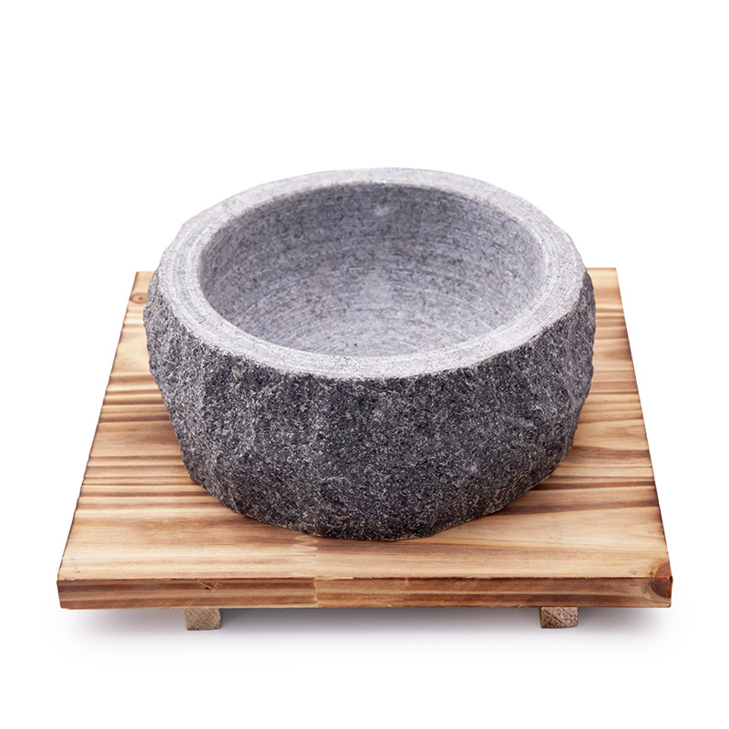 หม้อหินผสมข้าวพิเศษหนาบริสุทธิ์ธรรมชาติหม้อหินหยาบอาหารเกาหลีชามหินบนโต๊ะอาหาร