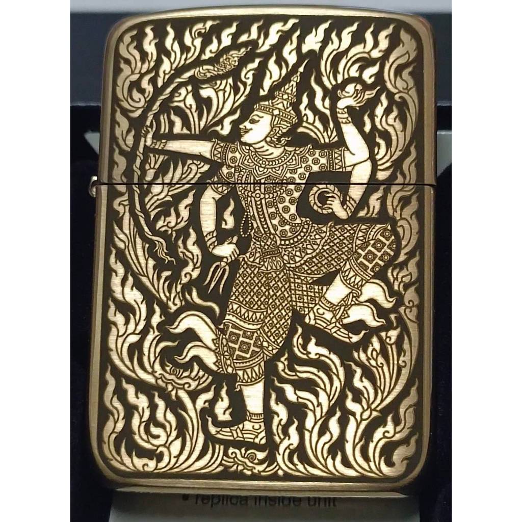 Zippo Replica Brass 1941 ของแท้ สีทองด้าน ยิงเลเซอร์ ลายพระนารายณ์อวตาร 5 ด้าน