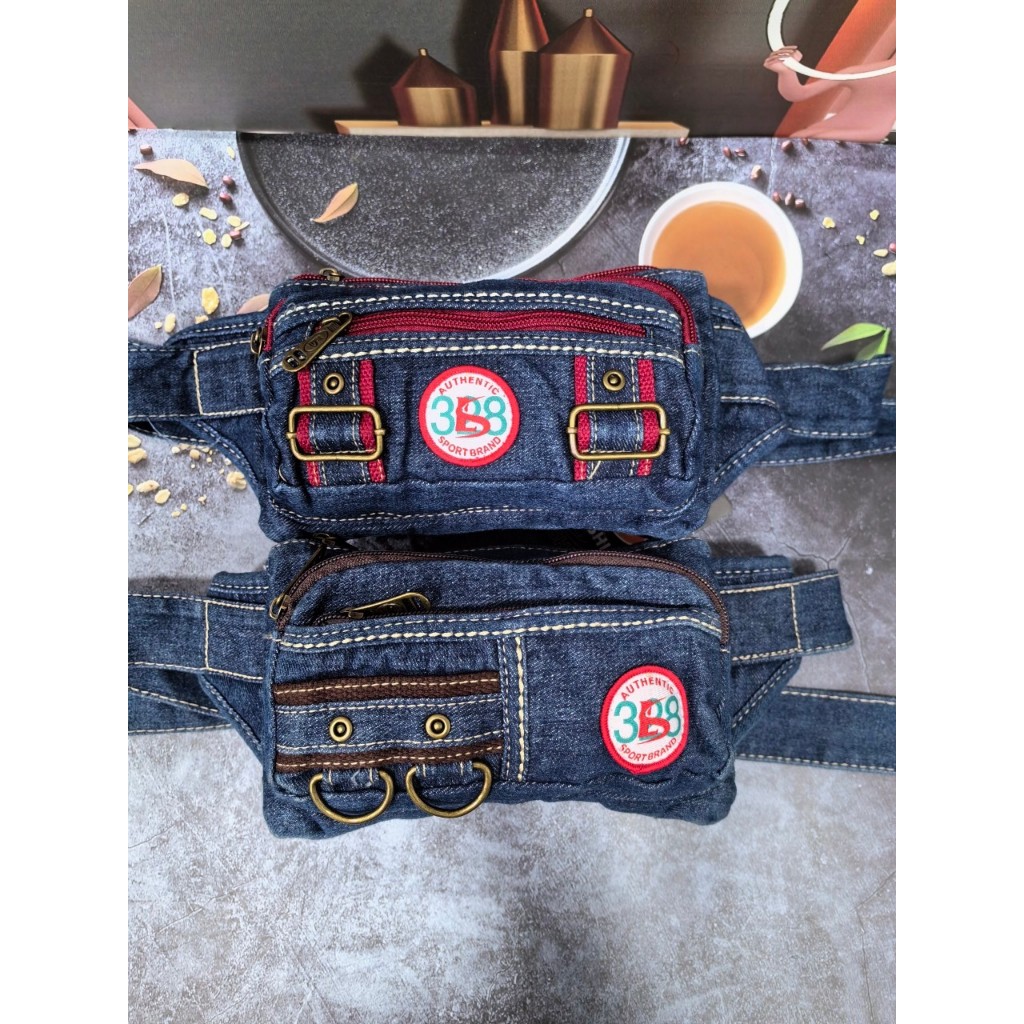 กระเป๋าคาดเอวใบกลางผ้ายีน สะพายคาดอก กระเป๋าสะพายอเนกประสงค์