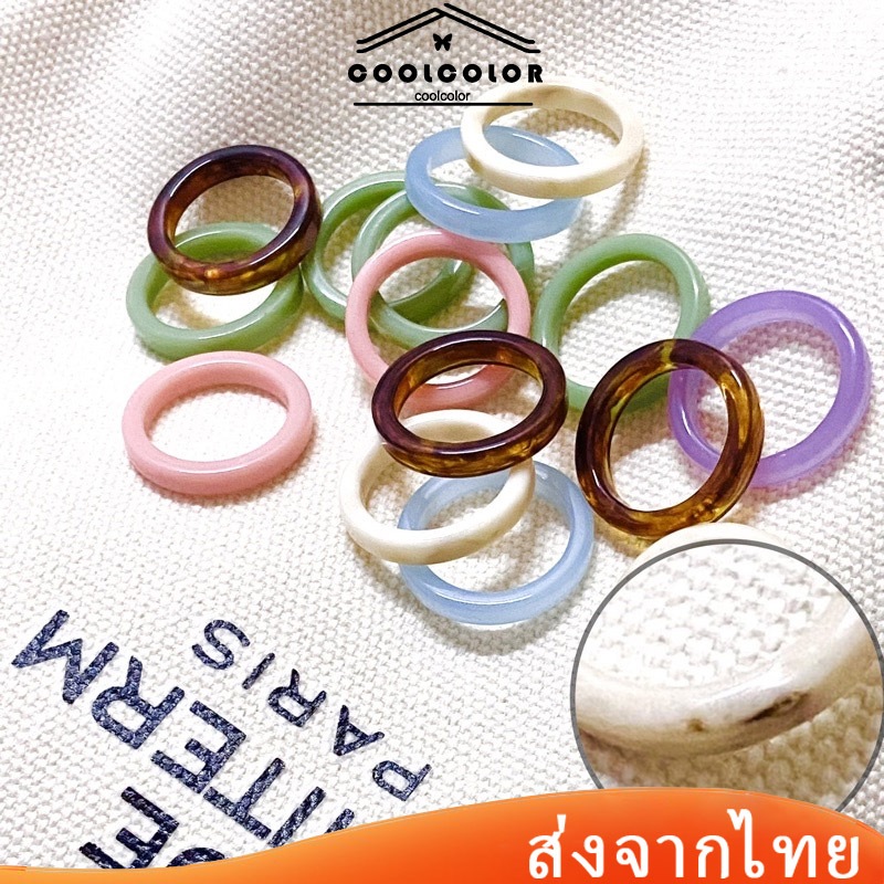 ในไทย💖แหวนเรซิ่นหลากสีทรงกลมแบบเรียบง่ายสําหรับผู้หญิงนิ้วชี้ประดับ.COD