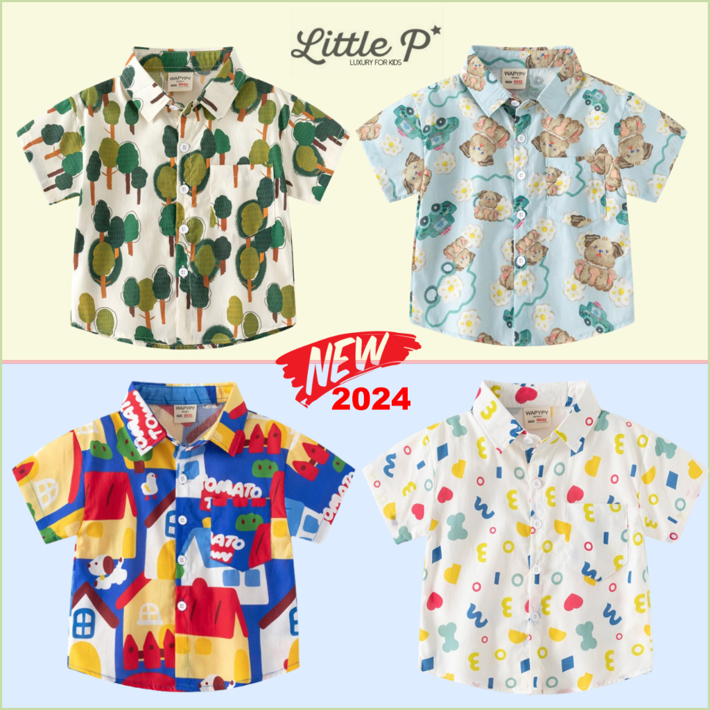 ส่งฟรี ใหม่ เสื้อเชิ้ตเด็กชาย เชิ้ตแขนสั้นเด็กชาย เสื้อผ้าเด็ก อายุ​ 1-8 ปี By Little.P