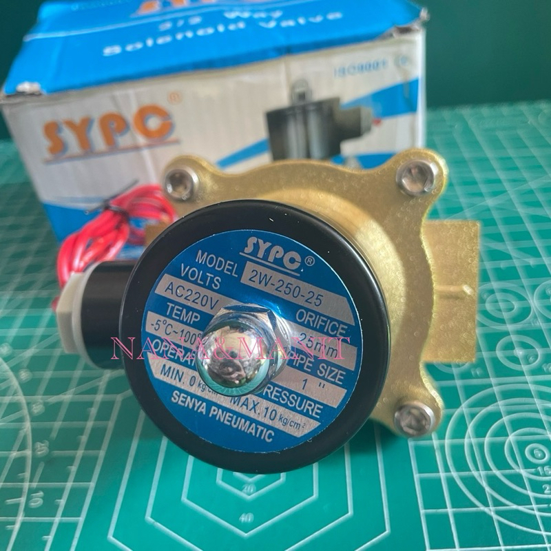 โซลินอยด์วาล์ว SYPC 2W-250-25 ไฟ 220VAC Solenoid Valve ทองเหลืองแท้ 100% สำหรับท่อ 1” (8หุน)