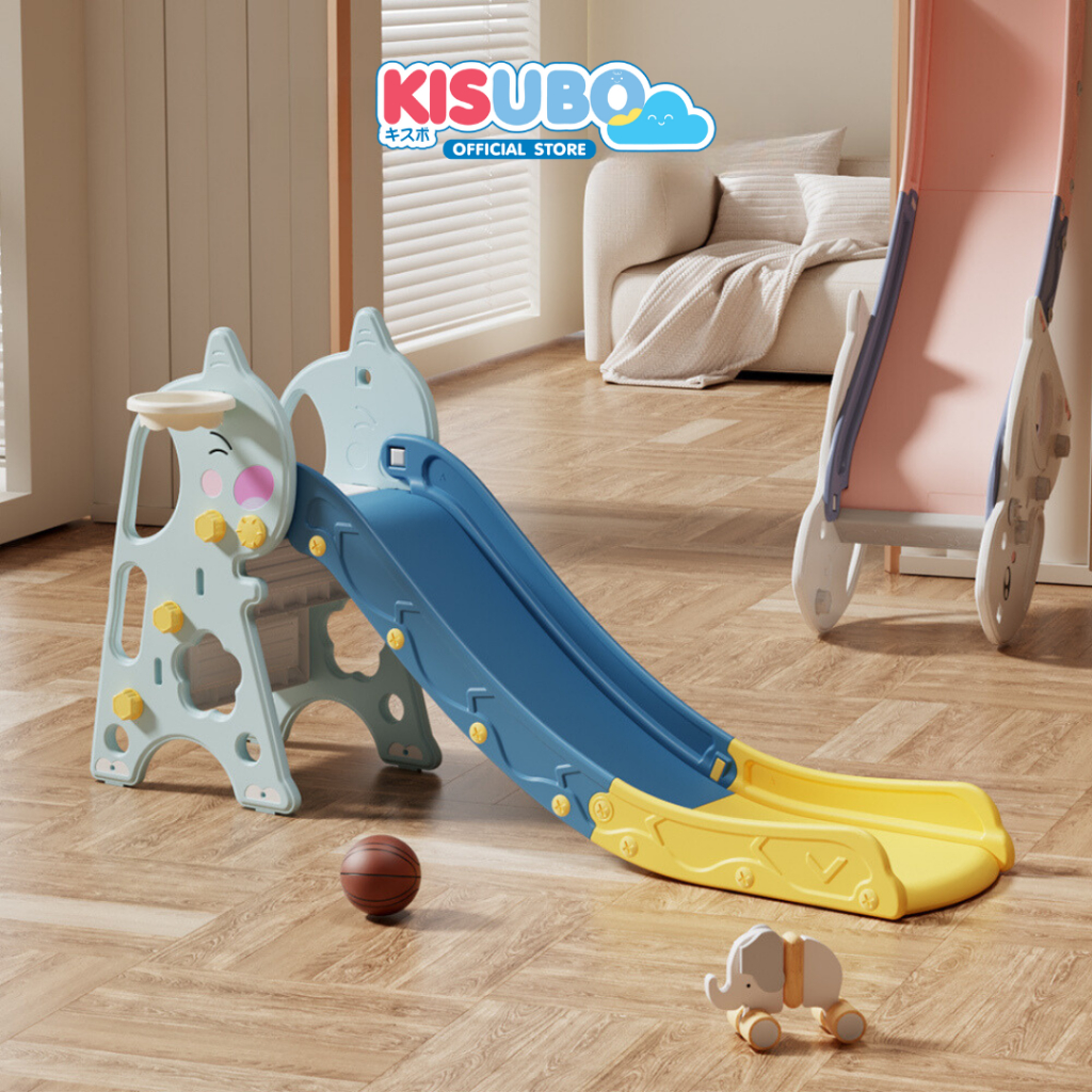 KISUBO สไลเดอร์เด็ก ลายสัตว์ 148-170cm Kids Slide Set พร้อมห่วงแป้นบาส พลาสติกคุณภาพดี