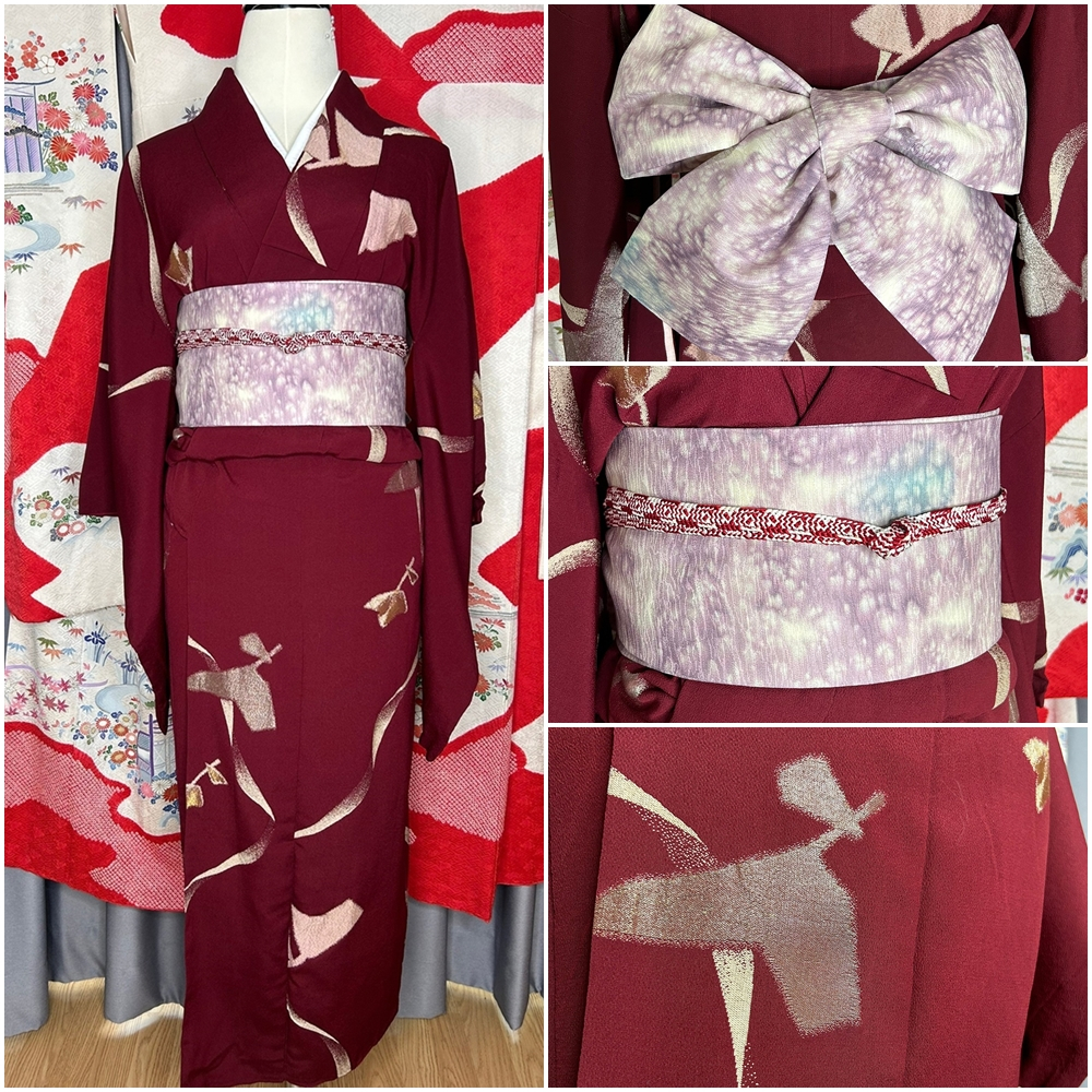 พร้อมส่ง Set Kimono กิโมโน สีแดง มือสองของแท้จากญี่ปุ่น