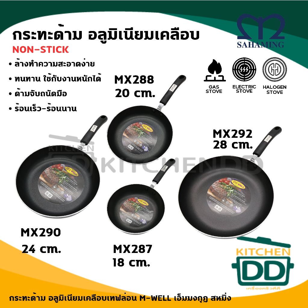 กระทะด้าม เทฟลอน M-Well สหมิ่ง เอ็มมงกุฎ 18/20/24/28 ซม. - 1 ใบ