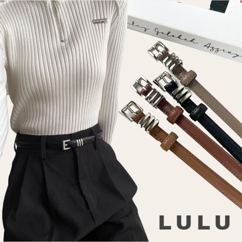 หนังแท้ แบรนด์LULU RL-511 เข็มขัดหนังแท้ หัวเข็มขัดสีเงิน หุ้มหนังทั้งเส้น