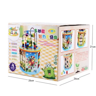 ของเล่นไม้เสริมพัฒนาการ กล่องกิจกรรมไม้ Todds & Kids Toys 8 กิจกรรม รุ่นไม้หนา ขดลวดดึงออกมาเล่นข้างนอกได้